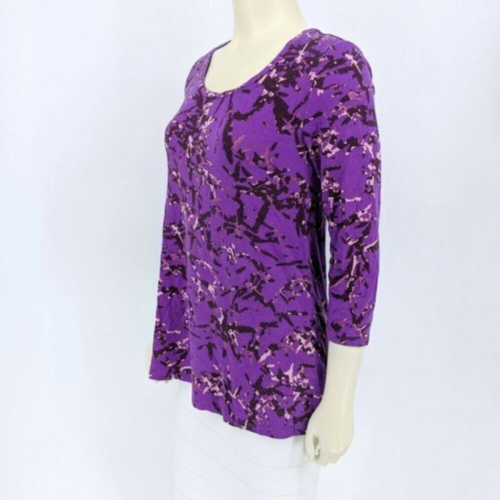 H By Halston Bamboo Printed Scoop Neck 3/4 Sleeve Top Purple Women's XXS - Picture 4 of 7